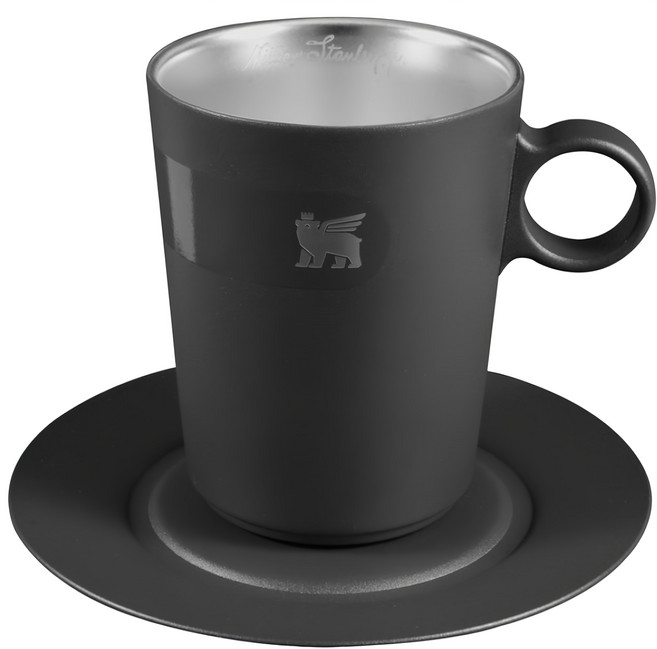 STANLEY 台灣公司貨 The DayBreak 晨光時刻 雙層不鏽鋼拿鐵咖啡杯盤組 313ml, 消光黑, 1組