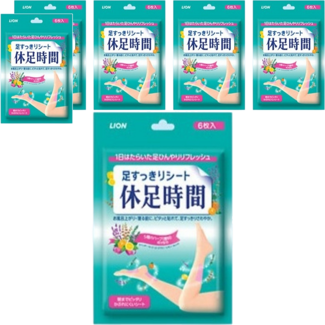 LION 獅王 休足時間 清涼舒緩貼片 含5種草本植物配方 保水凝膠貼布設計, 6片, 6包
