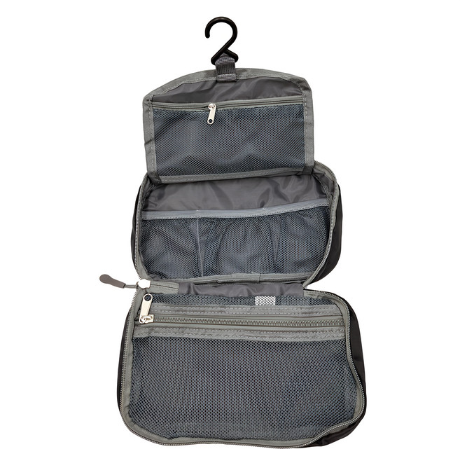 《TRAVELON》防潑水三層盥洗化妝包(黑)|化妝包 收納包 沐浴小包 盥洗收納包