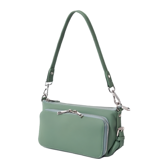 真皮頭層牛皮雙層 女士肩背包, 果綠