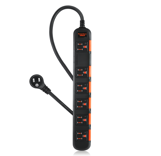 PowerSync 群加 3P6插安全防塵延長線 6孔 TPS3N6DN0045, 4.5m, 黑色, 1條