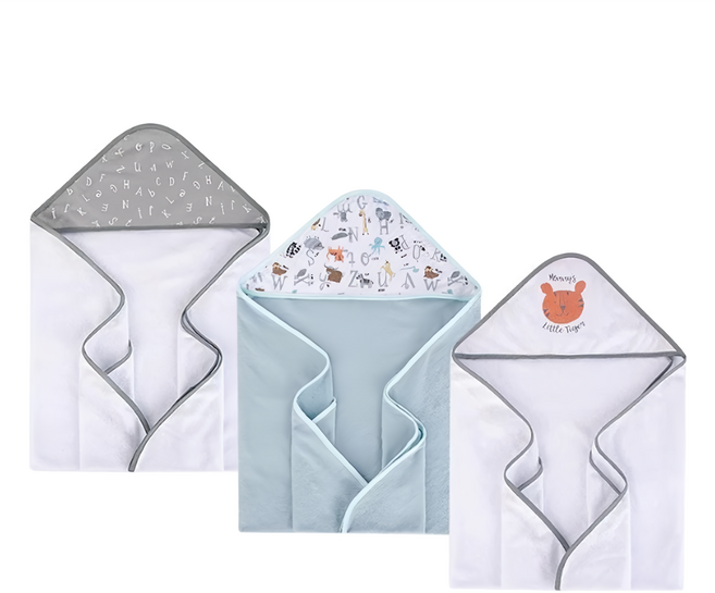 bebehome 新生兒浴包巾3件組 76 x 76cm, 動物英文字母, 1盒