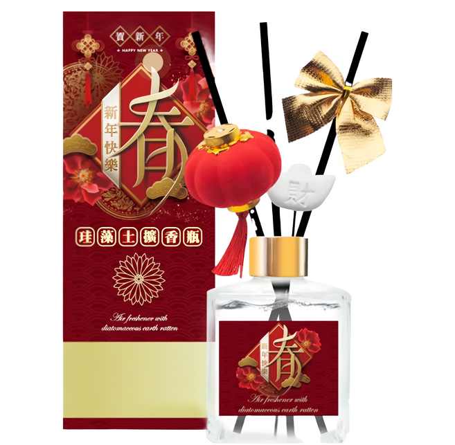QiMart 箔金招財香氛珪藻擴香瓶, 香水麝香, 200ml, 1件