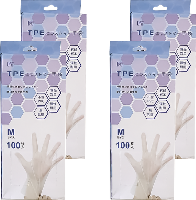 FAME YANG 坊元 TPE彈力手套 熱可塑性 M(26 x 10.5cm), 100支, 4盒