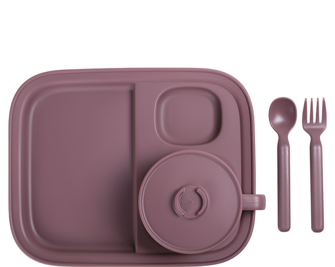 Nineware Ordinary Table 碗盤套組, 復古紫羅蘭色, 麥片碗 + 蓋子 + 餐盤 + 湯匙 + 叉子, 1組