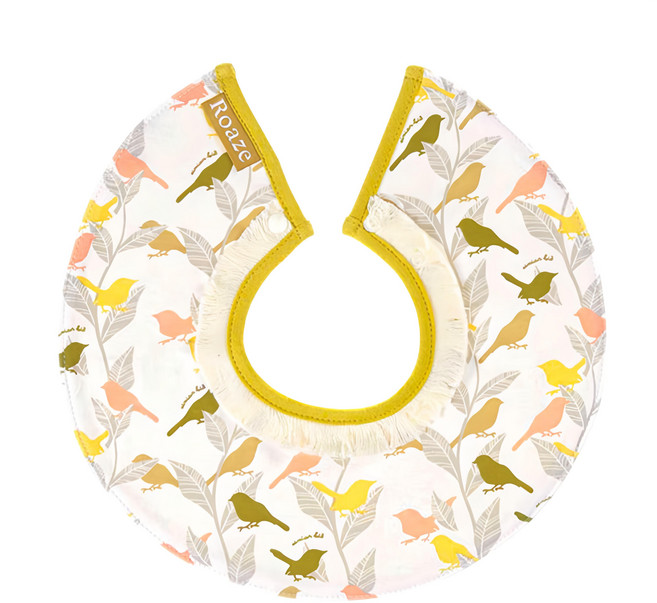 Roaze 柔仕 純真系列 日系圍兜 29.2 x 29.2cm 3個月以上, 樹梢小鳥 白色 + 黃色, 1件, 1件