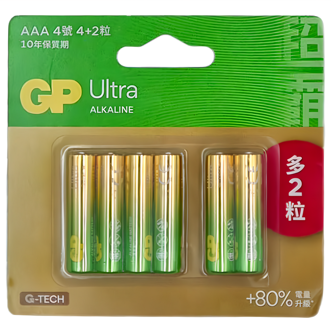 GP Batteries 超霸 特強鹼性電池4號 吊卡裝, 6顆, 1組
