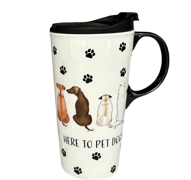 Royal Duke 城市隨身杯系列 馬克杯 500ml 陶瓷杯身 食用級塑膠杯蓋, 忠犬衛兵 白色 + 黑色, 1個