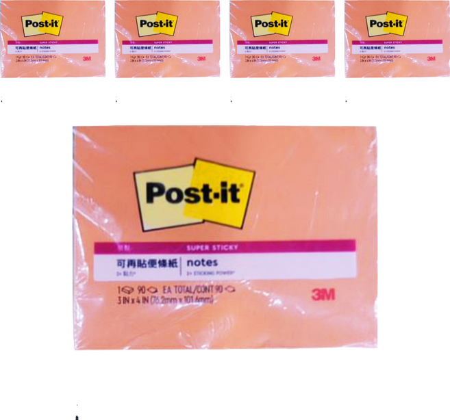3M Post-it 利貼 狠黏便條紙 657S-4 3 x 4吋, 橘色, 90張, 5本
