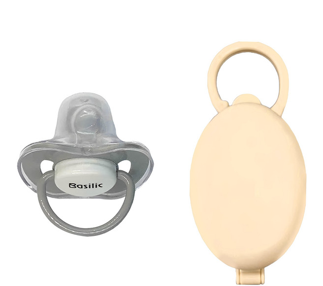Basilic 貝喜力克 拇指型安撫奶嘴 存在主義 + 可掛式奶嘴收納盒 S, S, 灰色 + 奶茶色, 1組