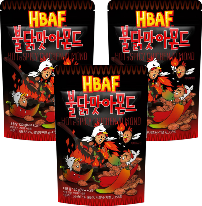 HBAF 杏仁果 火辣雞風味, 120g, 3包