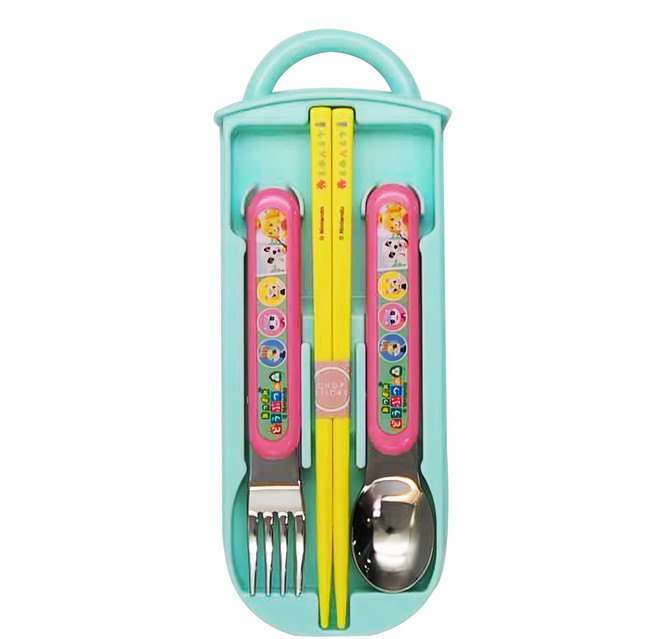 Skater 抗菌兒童3合1餐具組, 動物森友會, 湯匙 + 叉子 + 筷子 + 外盒, 1組