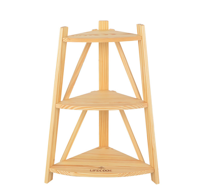 Lifecode 生活密碼 極簡風 三層角落置物架 71.5 x 53cm, 1個, 黃松木