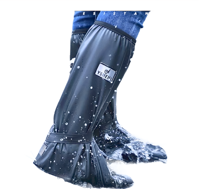 FANCY LIFE 高筒防水雨鞋套, 黑色, 1雙