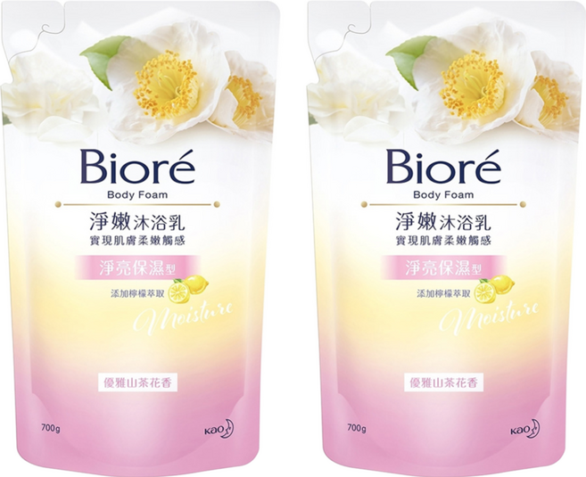 Biore 蜜妮 台灣公司貨 淨嫩沐浴乳 優雅山茶花香 淨亮保濕型 補充包, 700g, 2包