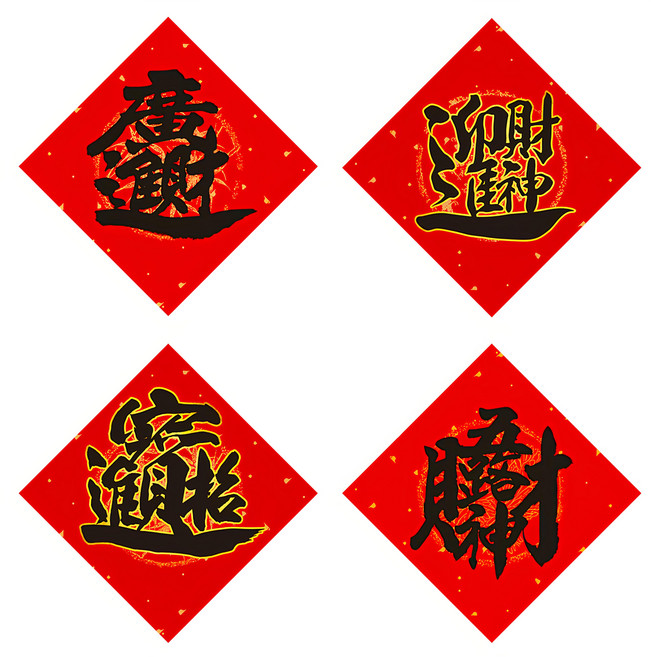 財神小舖 小春聯 16.5x16.5公分 4張入, 廣進財神到