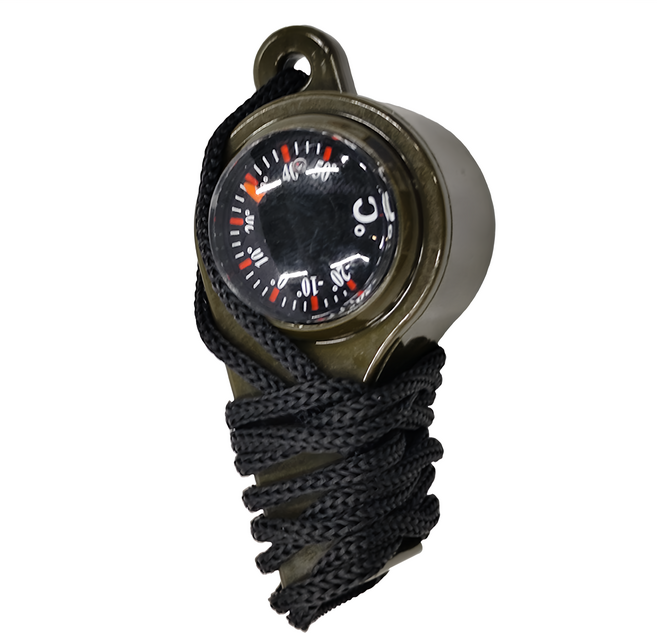 ROYALLIN 蘿林嚴選 三合一哨子 含指北針 溫度計, 1個, 黑色