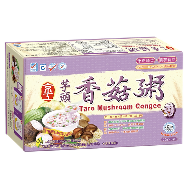 京工 芋頭香菇粥 什錦蔬菜 糙米粥 30g x 8包, 240g, 1盒