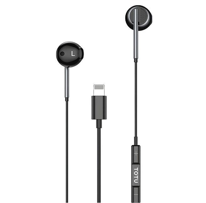 TOTU 拓途 EP-3系列 Lightning iPhone線控耳機 聽歌/通話/麥克風 合金+PC+TPE材質, 黑色