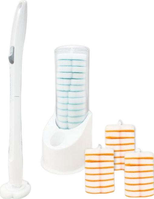 妙潔 易淨拋可替換式馬桶刷 多效型綜合組, 白色 + 可替換式刷頭 藍色/橘色, 1組