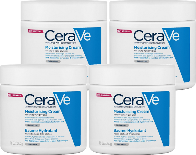 CeraVe 適樂膚 長效潤澤修護霜, 454g, 4罐