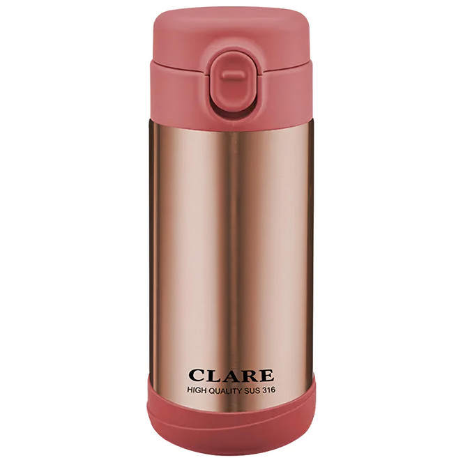 CLARE 316不鏽鋼陶瓷彈跳保溫杯 7.2 x 7.2 x 23.3cm, 玫瑰金色, 350ml, 1個