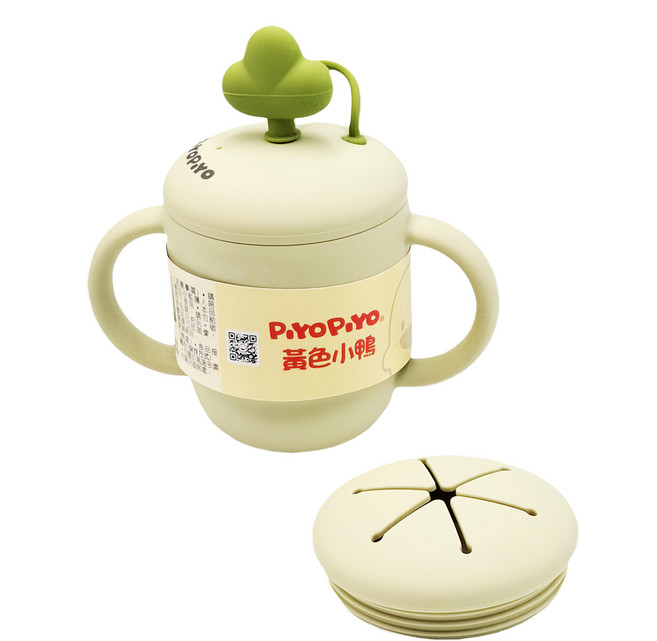 PiYOPiYO 黃色小鴨 鉑金矽膠嬰兒零食吸管兩用蘿蔔杯, 1個, 綠色, 150ml