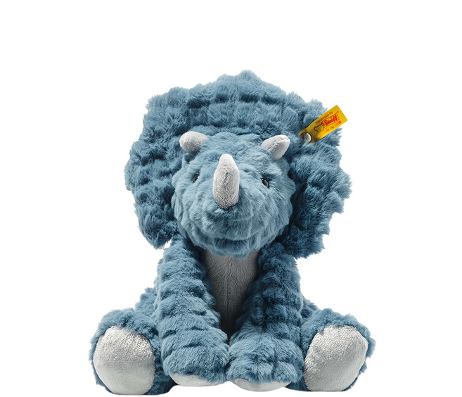 Steiff 德國金耳釦泰迪熊 Dixi Triceratops 玩偶 柔軟絨毛 安全無毒 寶貝安心玩耍, 28cm, 三角龍 藍色, 1個