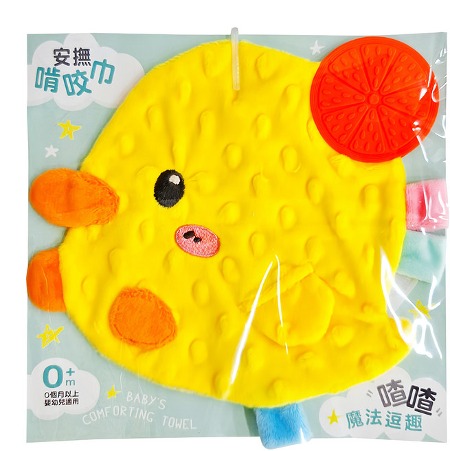 PiYOPiYO 黃色小鴨 安撫啃咬巾 17 x 17cm, 魔法逗趣小鴨喳喳 黃色, 1條