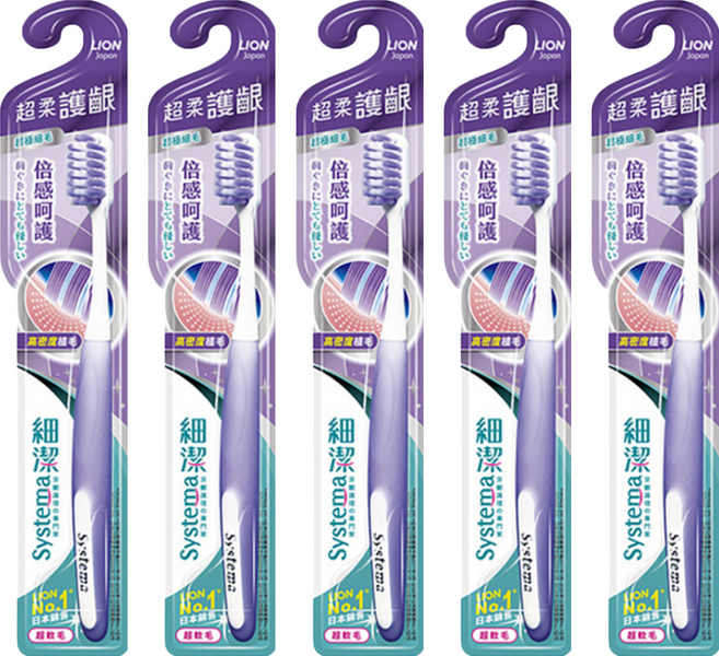 LION 獅王 Systema 細潔 超柔護齦牙刷 顏色隨機, 1入, 5支