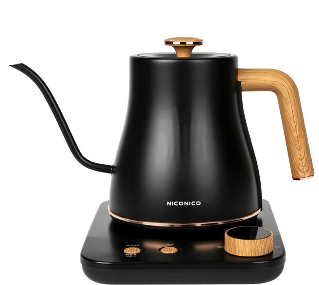 NICONICO 電子溫控手沖壺 極細曲線壺嘴設計 精準控制水量 溫度設定38-100°C可調, NI-L2003B