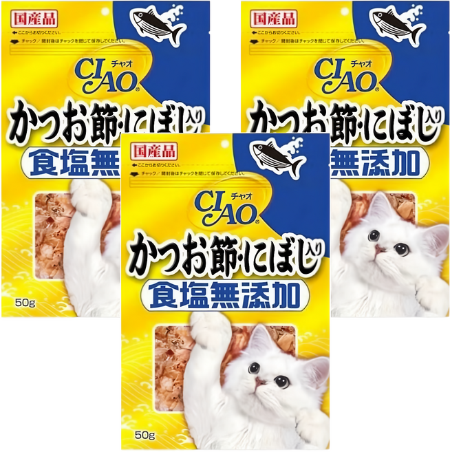 INABA CIAO 鰹魚柴魚片與沙丁魚貓用零食, 鰹魚柴魚片+沙丁魚, 50g, 3包