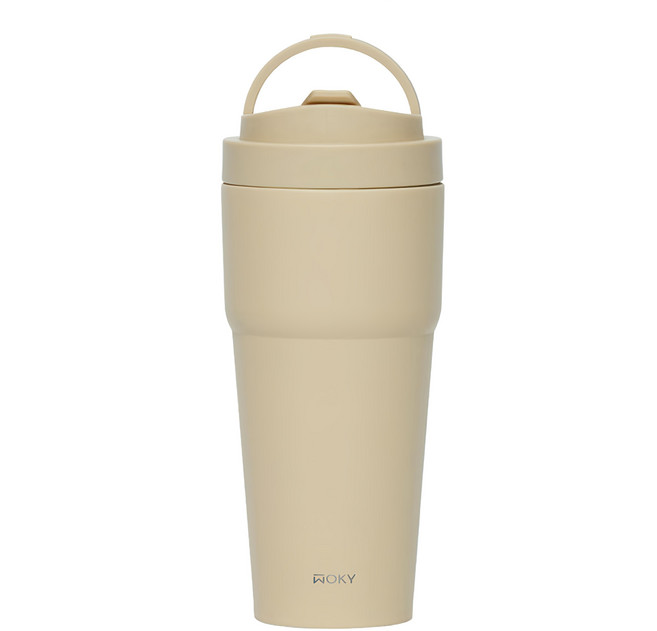 WOKY 沃廚 台灣公司貨 雙層陶瓷渾圓杯, 奶茶色, 750ml, 1個