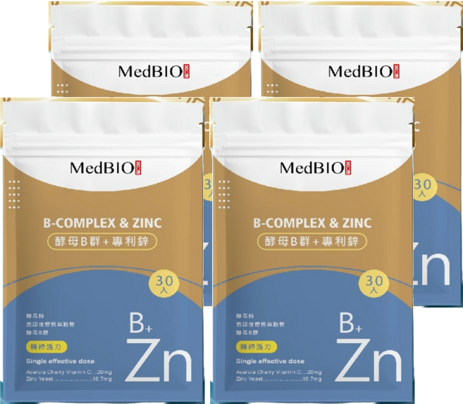 MedBIO 美百優 酵母B群 + 專利鋅, 500mg, 30顆, 4包