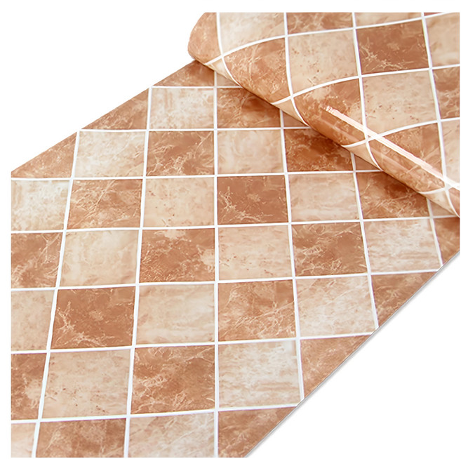 WA. WALL ART 防水自黏壁紙 仿拋光大理石紋路 PVC材質, 黃色菱格