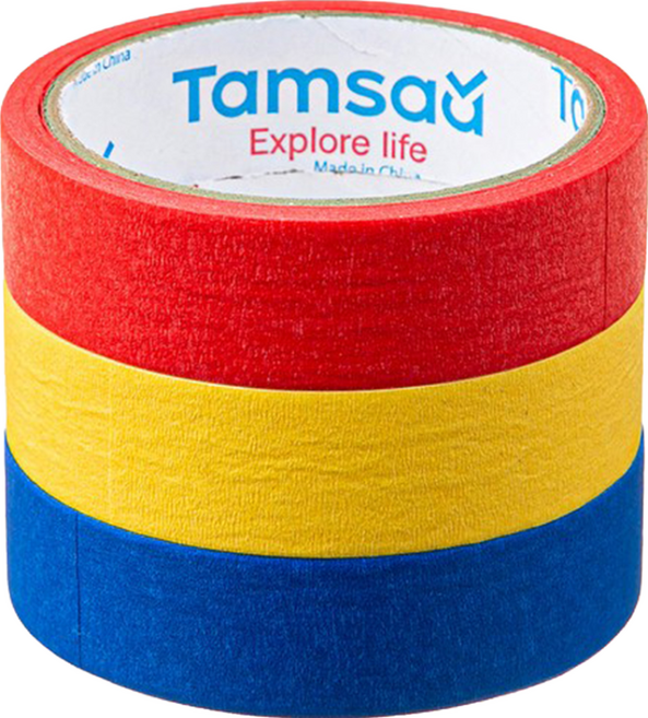 Tamsaa 素色紙膠帶3件組 紅色 + 黃色 + 藍色 13m x 25mm, 1組