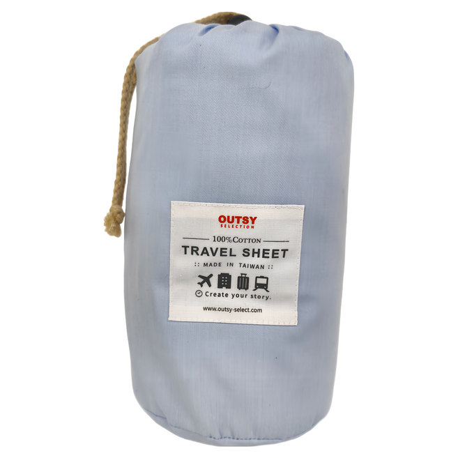 OUTSY 台灣製造 加大版素色純棉便攜旅行床單 睡袋內套 195 x 120cm, 薄霧藍, 1個