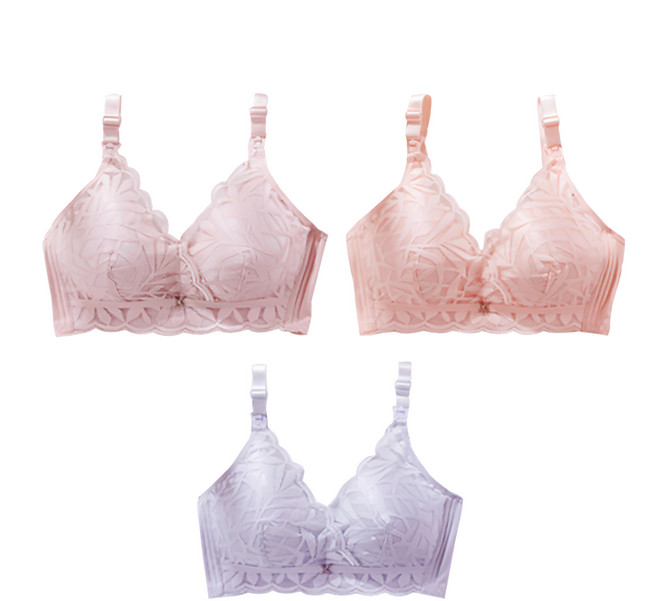 香草甜心 下掀式蕾絲透氣棉質裸感哺乳內衣 3件組 前開扣設計 單手解扣 記憶軟支撐 親膚內裡