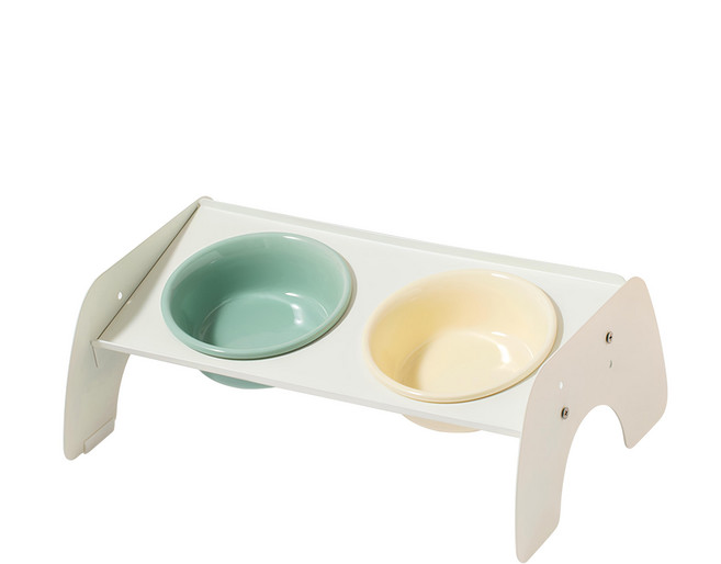 YOGISSO 角度調節寵物雙碗架套裝 陶瓷碗 易於清潔 衛生, 奶油色 + 薄荷色, 1組