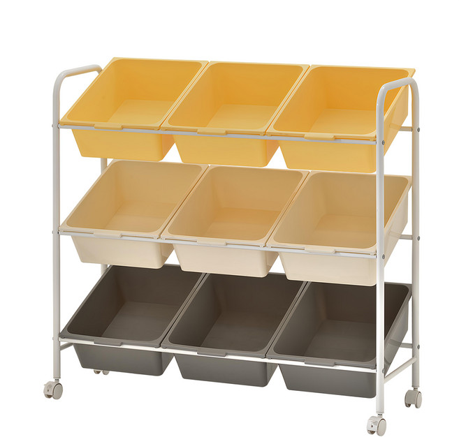 comet 可拆卸手推車收納盒, 黃色 + 米色 + 灰色, 3層