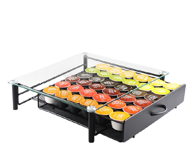 Your Home 膠囊咖啡強化玻璃收納抽屜盒 36格, 消光黑, 1個