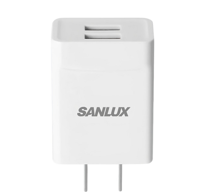 SANLUX 台灣三洋 USB 充電器 2100mA 雙USB插孔配置 PC防火材質 國際電壓支援, 白色, 1個