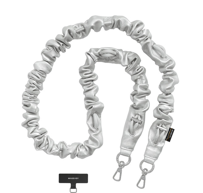 MAGEASY Scrunchie Strap 掛繩 + 掛繩片組, 皮革銀, 1組