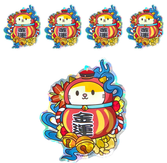 黃阿瑪的後宮生活 招財貓閃亮造型貼紙 5入組, 招財小花 多色