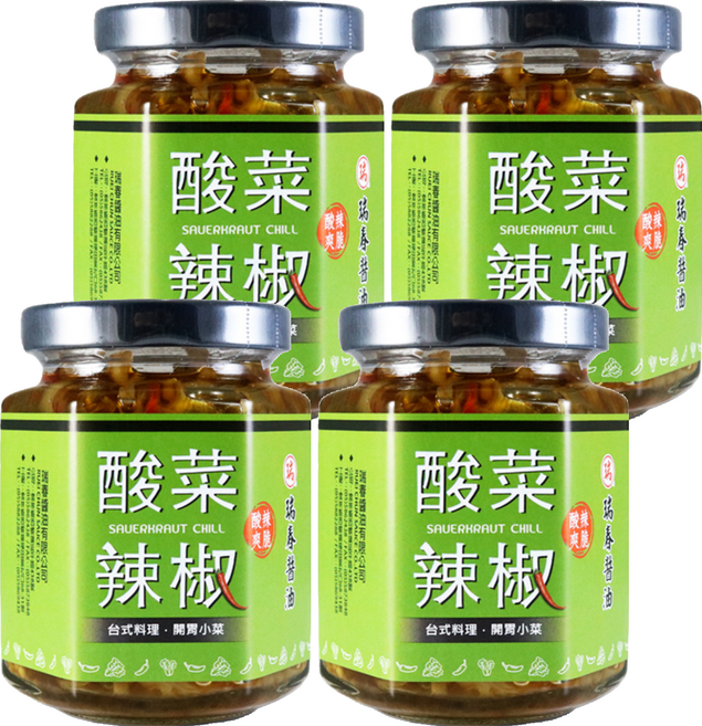 瑞春醬油 酸菜辣椒, 170g, 4罐