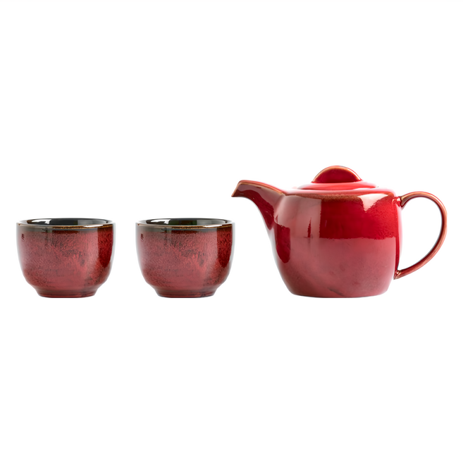 JUST HOME 禪風一壺兩杯茶具組 H5736-11B, 茶壺 + 茶杯2個, 紅色, 1組
