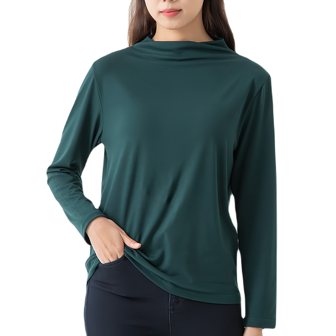 CARET 女款素色半高領長袖T恤 柔軟舒適易拉伸