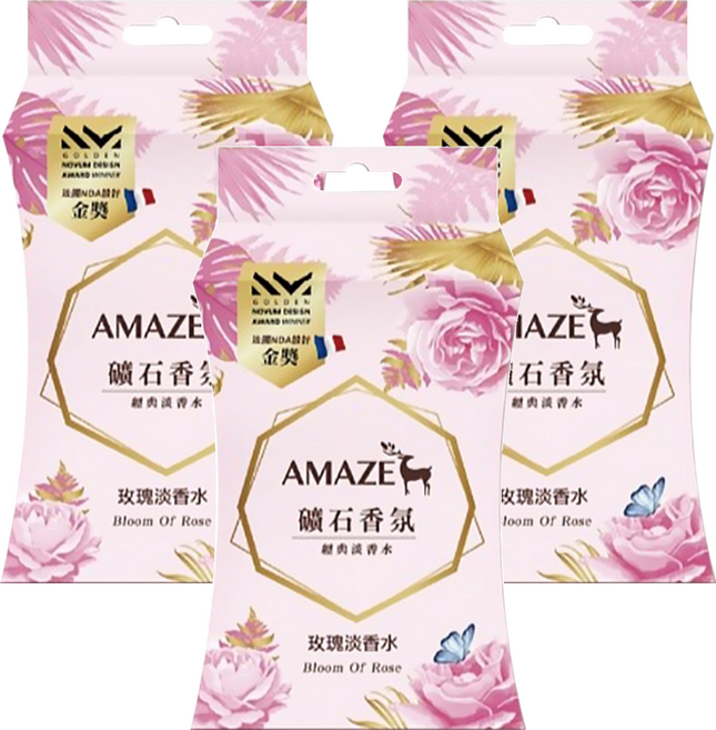 AMAZE 森林擴香 礦石香氛包 3包, 玫瑰淡香水, 60g, 3盒