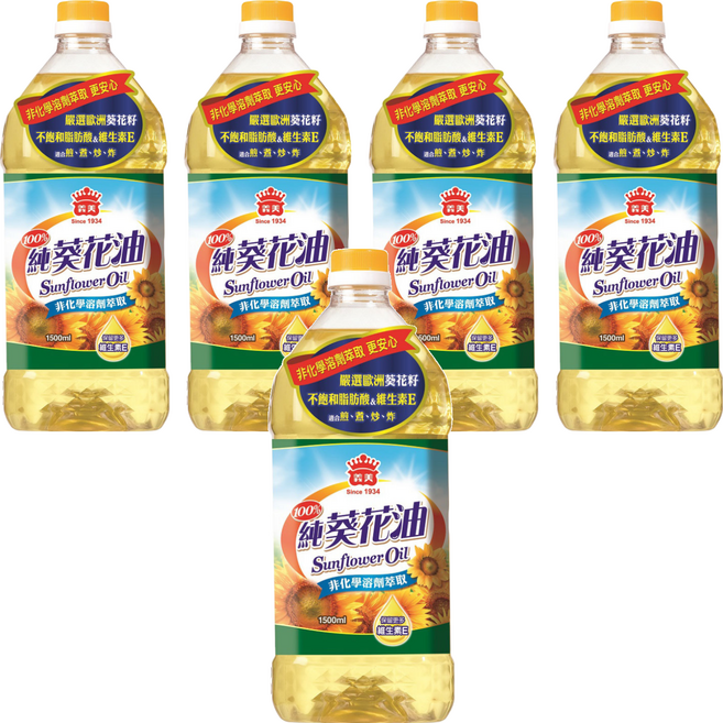 義美 100%純葵花油, 1.5L, 5瓶