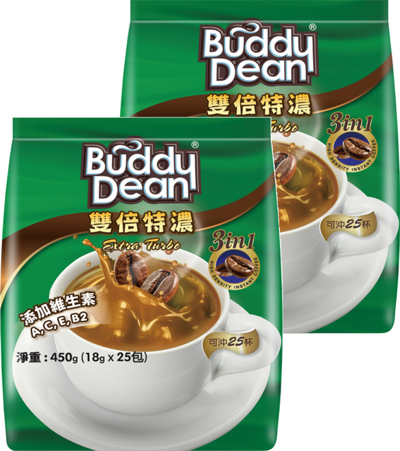 Buddy Dean 巴迪 三合一咖啡 雙倍特濃, 18g, 25包, 2袋